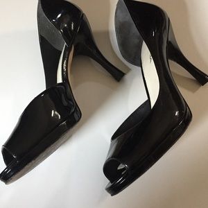 Via Spiga Black Patent d’Orsay Peep-toe Pumps